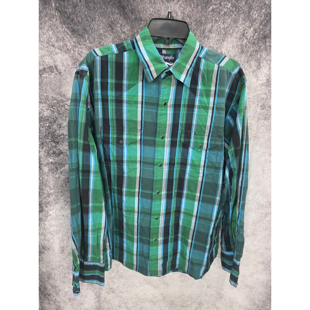 Vintage 90s Wrangler Western Shirt Mens XL Plaid Pearl Snap Cowboy Rodeo Country